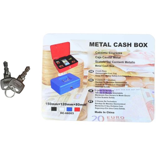 25x20x9 cm  JT250 Robust Metal Cash Box, Secure Money Storage with Lock and Key - Versatile Solution for Home and Travel