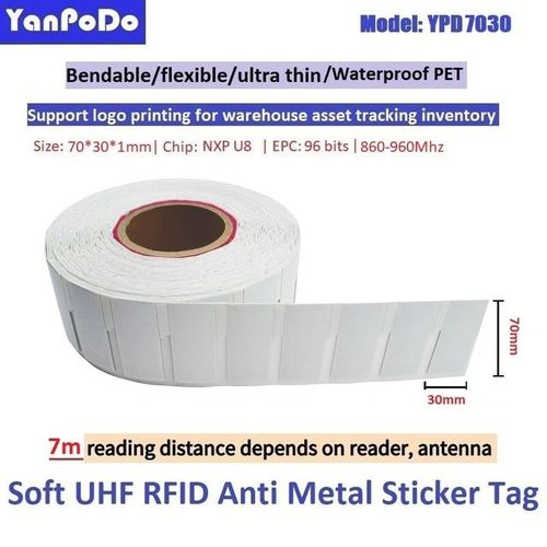 Printable Soft Ultra Thin Adhesive Anti Metal Tag Uhf Sticker Flexible Metal Resistant Uhf Tag Epc Gen2 Waterproof