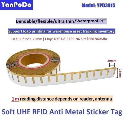 Printable Soft Ultra Thin Adhesive Anti Metal Tag Uhf Sticker Flexible Metal Resistant Uhf Tag Epc Gen2 Waterproof