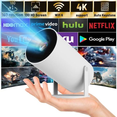 4K Mini Smart Projector 1080P Wifi Bluetooth Portable Home Theater-White
