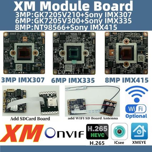 Sdcard Wifi Optional 8/6/3mp Xm Ip Camera Module Board Imx307 335 415 H.265 Onvif Xmeye Icsee P2p Face Detect Low Illumination