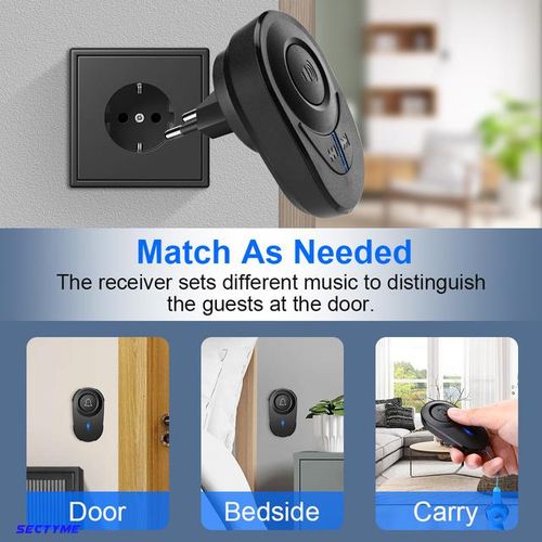 Sectyme Intellige Wireless Doorbell Outdoor Waterproof Smart Home Door Bell Eu Plug 48 Chords Led Flash Home Security Alarm