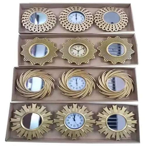 3 Pcs Wall Clock Brown