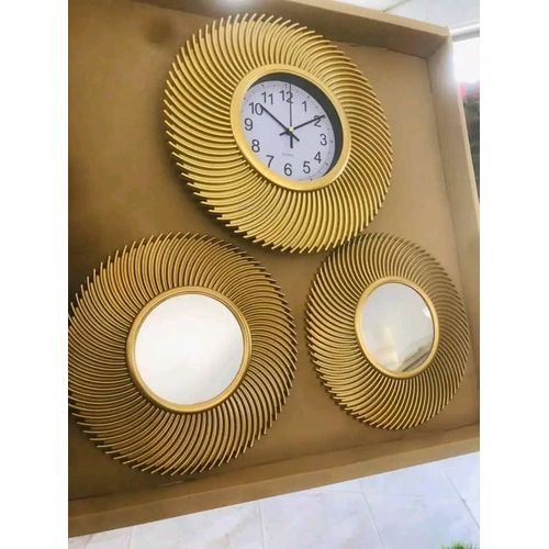 3 Pcs Wall Clock Brown