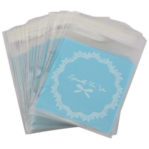 915 Generation 100x Bowknot OPP Adhesive Biscuit Plastic Bag Blue