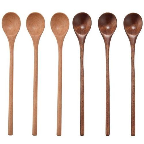 6 Pcs Wooden Spoon,Long Handle Wood Spoons Mixing Stirring Soup Coffee Iced Tea Spoon Used for Kitchen Mixing Cooking