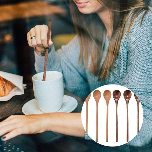 6 Pcs Wooden Spoon,Long Handle Wood Spoons Mixing Stirring Soup Coffee Iced Tea Spoon Used for Kitchen Mixing Cooking