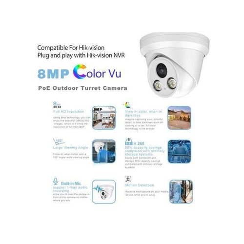 Hikvision Compatible 4k Colorvu Ip Camera 24/7 Hours Colorful 8mp 5mp Build In Mic Poe Network Security Cctv H.265 Black Color - Ip Camera - -2.8mm