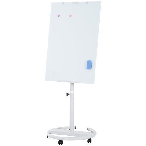 Round Base Rolling Whiteboard, Magnetic Mobile Dry Erase - White