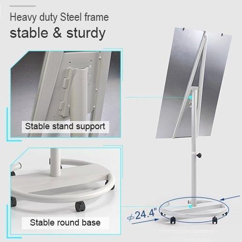 Round Base Rolling Whiteboard, Magnetic Mobile Dry Erase - White