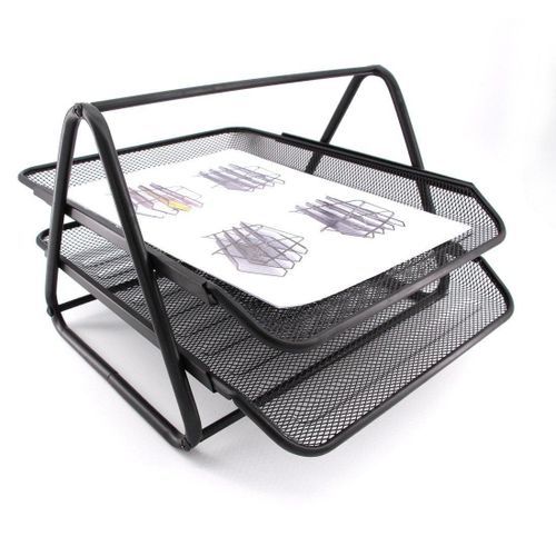 2 Tiers Desktop Document Paper Letter File Sliding Tray - Black