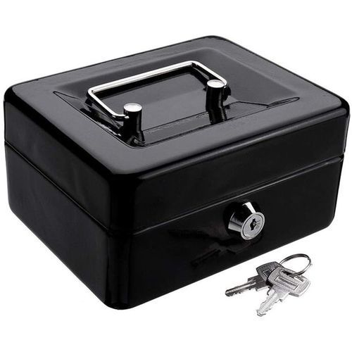 Office Six Inch Cash Box With Coin Separator Tray - Black