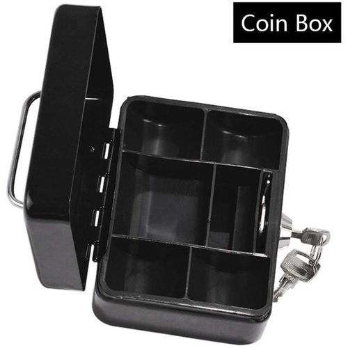 Office Six Inch Cash Box With Coin Separator Tray - Black