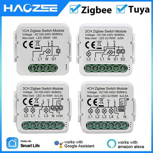Tuya Smart Zigbee Switch Module 1/2/3/4 Gang Automation Diy Breaker 2 Ways Control Work With Alexa Google Home