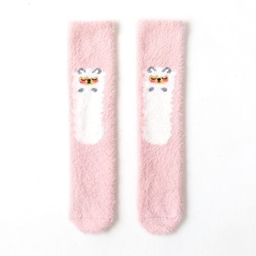 1 Pairs Baby Girls Long Socks 3D Cartoon Print Plush Anti-slip Autumn Socks,Light Pink NO5111