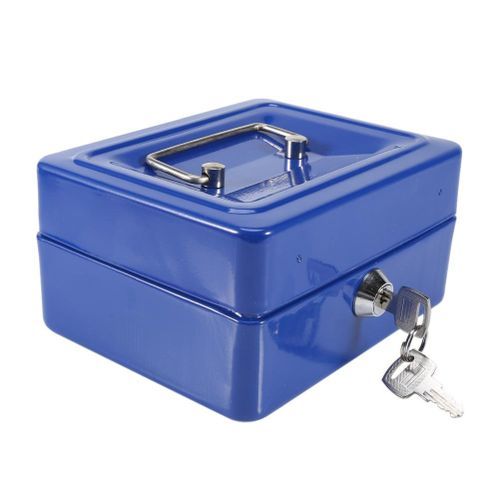 Office 6 Inch Cash Box With Coin Separator Tray - Blue