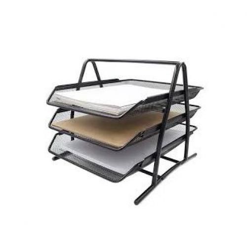 Other Office 3 Tier Document Tray File Desk Organizer- Mesh Metal - Black