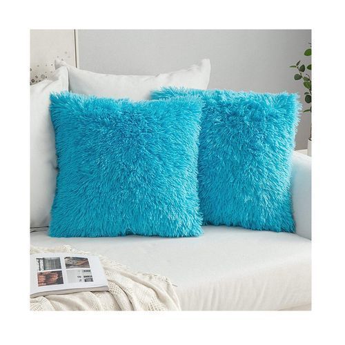 2 Plush Sofa Waist Pillow Cushion Case - Blue