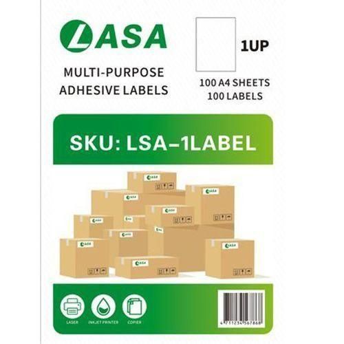 LASA 1 UP Label A4 Adhesive 100 Sheets
