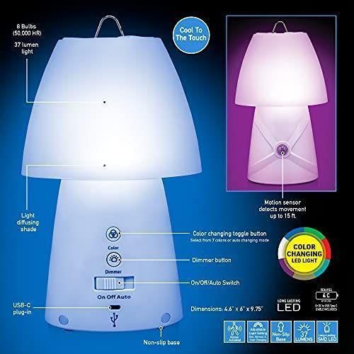Sensor Brite Dream Glow Night Lamp, Motion Sensing LED Table Lamp, Color Changing RGB LED Lamp, Dimmable LED Desk Lamp- White.