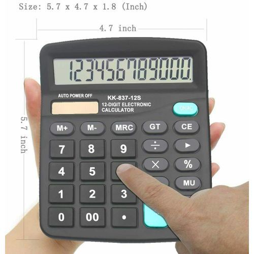 12 Digit Large Lcd Display Calculator - Black