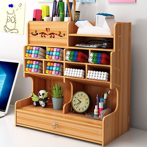 Wooden Pen Holder Storage Rack, Office Stationery/Document Storage Box
