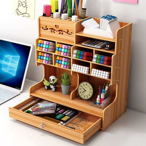 Wooden Pen Holder Storage Rack, Office Stationery/Document Storage Box
