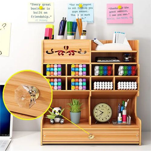 Wooden Pen Holder Storage Rack, Office Stationery/Document Storage Box