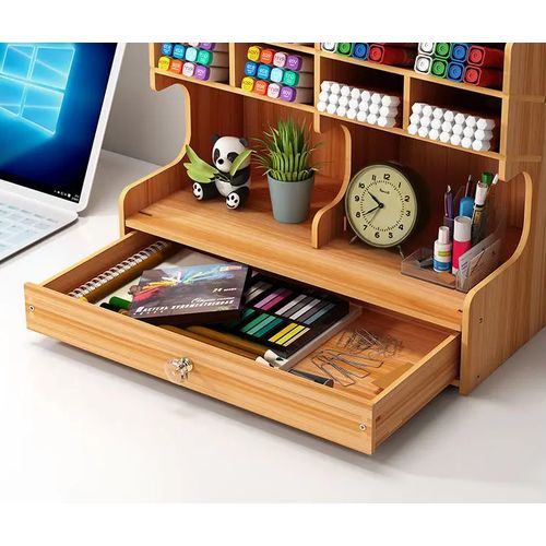Wooden Pen Holder Storage Rack, Office Stationery/Document Storage Box