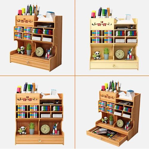 Wooden Pen Holder Storage Rack, Office Stationery/Document Storage Box