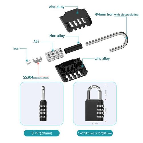 Mini Padlock 4 Dial Digits Combination Lock Outdoor Travel Security Lock For Luggage Suitcase Gym Cabinet Security Protection