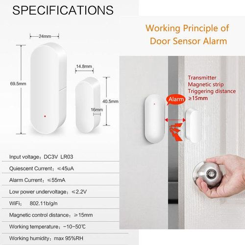 Tuya Wifi Door Sensor With Sound Alarm Window Open/closed Independent Magnetic Sensor Work With Alexa Google Home