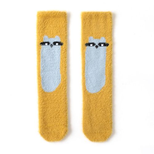 1 Pairs Baby Girls Long Socks 3D Cartoon Print Plush Anti-slip Autumn Socks,Yellow NO5124