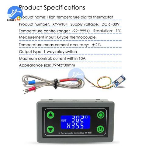 Wifi Remote High Temperature Digital Thermostat K-Type Thermocouple High Temperature Controller -99~ Degrees Xy-Wt04