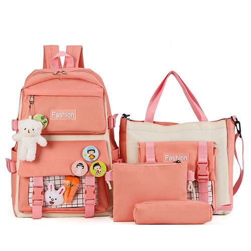 4-piece Girl Backpack Cartoon Canvas Casual School Bag