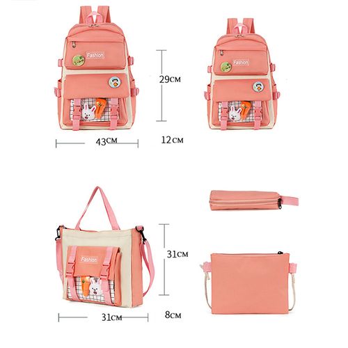 4-piece Girl Backpack Cartoon Canvas Casual School Bag