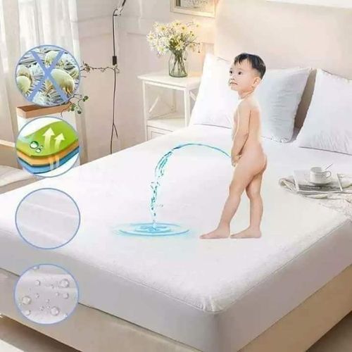 Waterproof Mattress Protector Full-Fitted Cover-White, 100*190*20 cm - White.