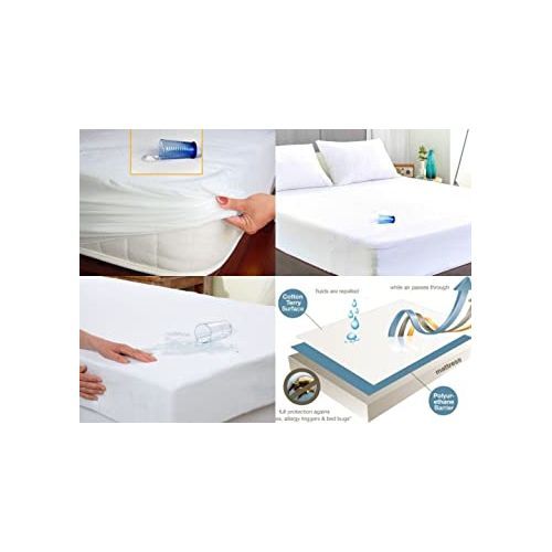 Waterproof Mattress Protector Full-Fitted Cover-White, 100*190*20 cm - White.