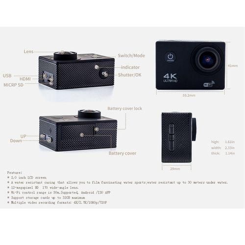 1080p Sports Wifi Camera 4K Digital Video Camera 30m Waterproof HD Camcorder 2.0' Screen