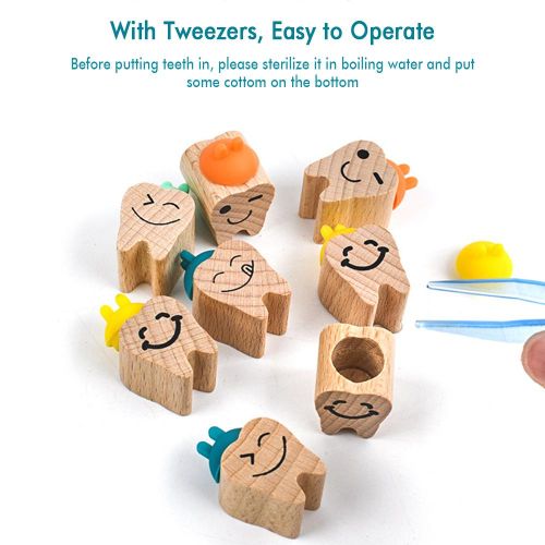Baby Tooth Box Wooden Tooth Container Teeth Keepsake Box with Lanugo Bottle Wishing Bottle Tweezers for Children Boys Girls NO5137