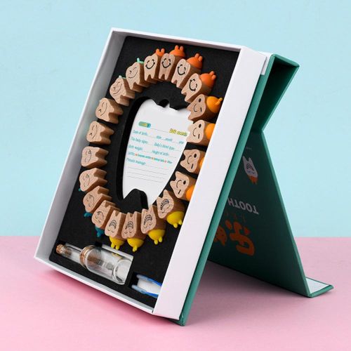 Baby Tooth Box Wooden Tooth Container Teeth Keepsake Box with Lanugo Bottle Wishing Bottle Tweezers for Children Boys Girls NO5137
