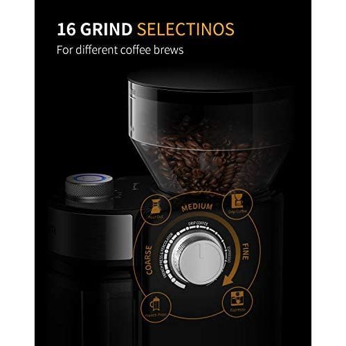 Electric Coffee Grinder 2.0, Adjustable Burr Mill with 16 Precise Grind Setting for 2-14 Cup, Black