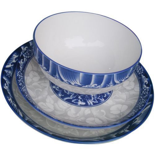 Set Of 3 Dinner Plates & 3 Soup Bowl - Blue, White