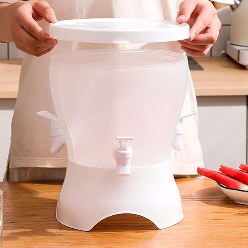 Rotating Beverage Dispenser With 3 Compartments And Faucet Juice Jar - White.