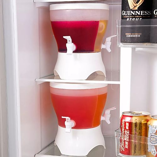 Rotating Beverage Dispenser With 3 Compartments And Faucet Juice Jar - White.