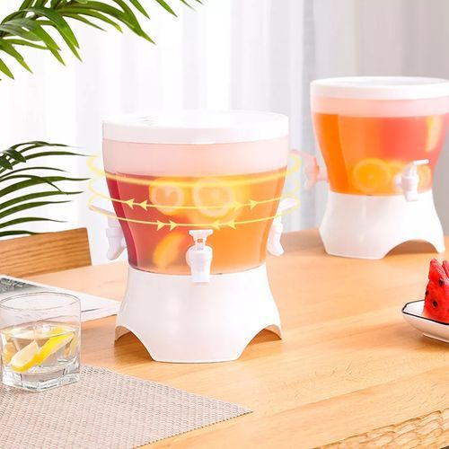 Rotating Beverage Dispenser With 3 Compartments And Faucet Juice Jar - White.