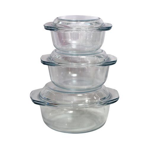 3pcs Round Opal Glass Serving Dishes Set, Clear