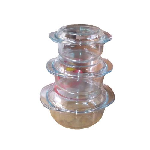 3pcs Round Opal Glass Serving Dishes Set, Clear