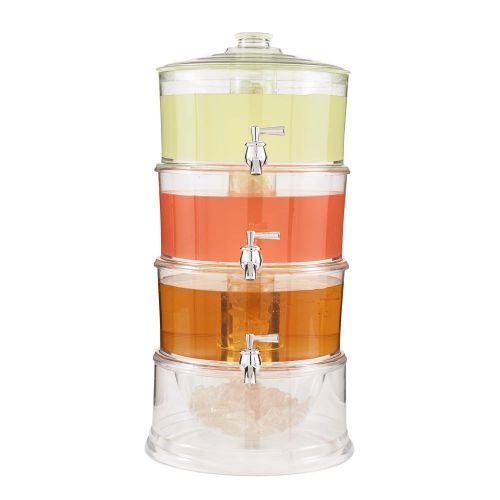 Acrylic 3-Tier Water, Juice Drink Dispenser With Ice Chamber Base-Colorless.