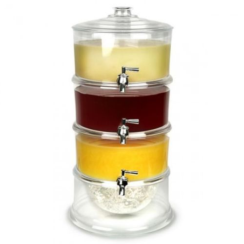 Acrylic 3-Tier Water, Juice Drink Dispenser With Ice Chamber Base-Colorless.